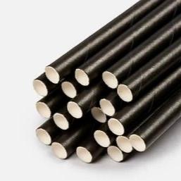 Natural Straws 7.75"/8mm Black Unwrapped Paper Sip Drinking Straw