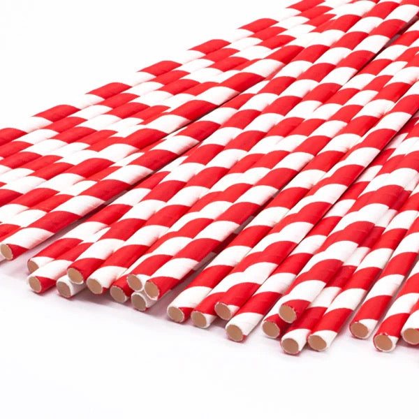 Natural Straws 7.75"/8mm Red/White Stripe Unwrapped Paper Drinking Straw