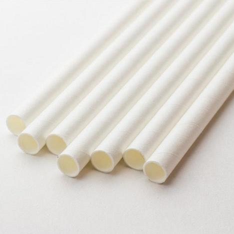 Natural Straws 8.25"/8mm White Stripe Unwrapped Paper Sip Drinking Straw